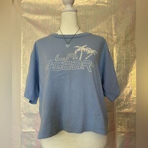 L.A. Gear Light Blue Palm Logo Cropped Tee. OSFA. Made in USA.